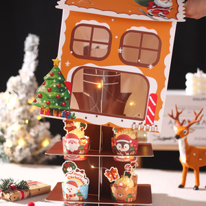 Giáng Sinh 3 Tier Lớp Giấy Các Tông Bánh Cupcake Đứng Món Tráng Miệng Chủ Hiển Thị Hộp Tháp Trường Hợp Bao Bì Showcase Với Xử Lý - Product Image 4