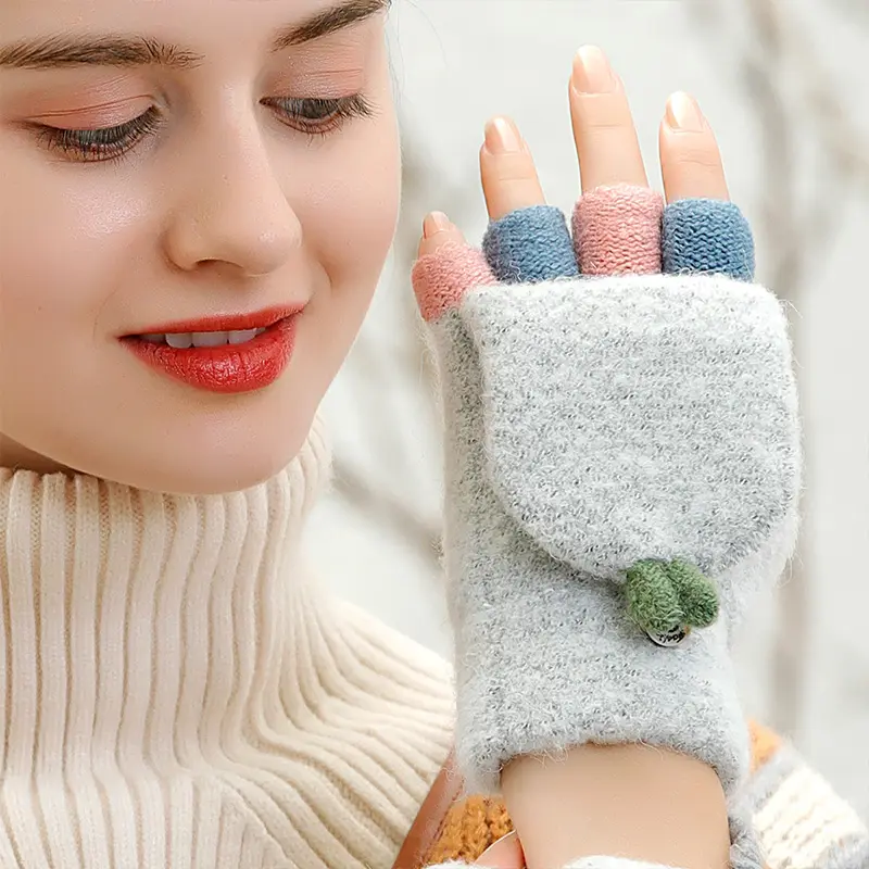 थोक आधा उंगली कंप्यूटर महिलाओं सर्दियों प्यारा देवियों जादू बुना हुआ दस्ताने के लिए उपहार