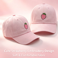 Casquette de baseball ajustable en coton rose brodée fraise Y2K décontractée et mignonne pour femme
