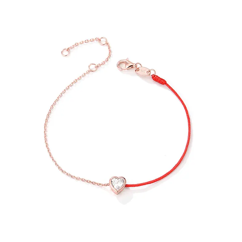 Arc-en-ciel nouveau Design Bracelet en Zircon en forme de cœur en argent Sterling S925 coloré rouge rose jaune Bracelet en corde pour femmes cadeau à la mode