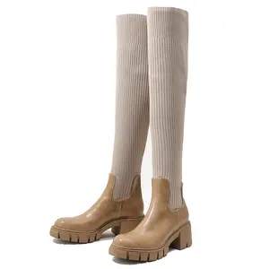 Sh10336a 2023 Nouvelle arrivée dames bottes longues taille 43 <span class=keywords><strong>élastique</strong></span> tricoté femme genou <span class=keywords><strong>botte</strong></span> 6cm - Product Image 1