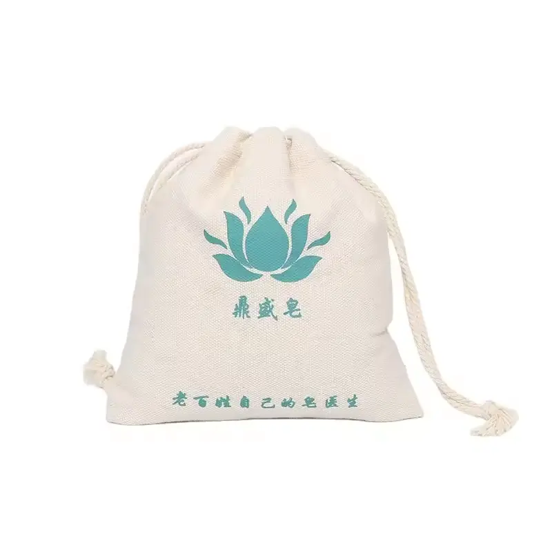 Eco Canvas Printed Cotton Linen Draw String Bags Packaging Custom Logo Drawstring Bag