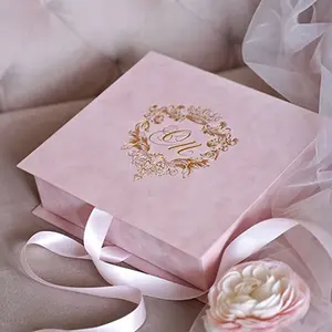 파우더 핑크 고품질 럭셔리 스웨이드 결혼식 초대 상자 미니 샴페인 부서 도매