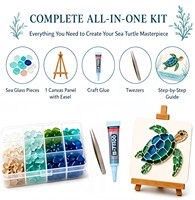 Kit d'art en verre marin tortue de mer DIY, ensemble de mosaïque sur le thème de la vie marine avec mini chevalet en bois pour enfants et adultes, décoration intérieure, cadeau