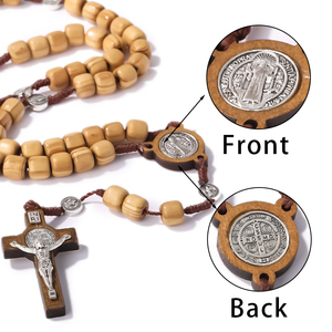 싸구려 십자가 목걸이 올리브 나무 가톨릭 묵주 구슬 선물을위한 헌신을위한 종교기도 묵주 - Product Image 2