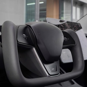 Volante de Coche Personalizado de Moda Modelo X Yoke, de Cuero a Cuadros y Fibra de Carbono para Tesla - Product Image 3