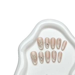 Lot de 10 faux ongles réutilisables faits main, style amandes moyennes-longues, <span class=keywords><strong>rouge</strong></span> français, motif guirlande pour Doigts, collection Saint-Valentin Automne-Été - Product Image 5