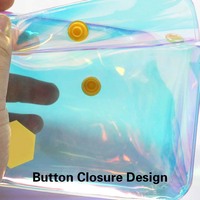 Mini sac à main de rangement pour maquillage holographique transparent avec logo personnalisé, petite pochette cosmétique transparente en PVC avec bouton de fermeture