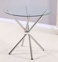 Table à manger moderne en verre trempé transparent de luxe, réglable en hauteur, avec pieds en métal, vente en gros, meubles de maison ronds pas chers