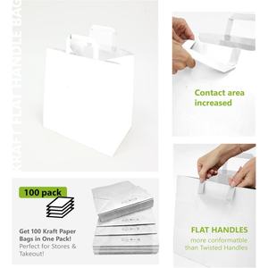 Eco Friendly Comfortable to Hold <strong>Plain</strong> Flat <strong>Handles</strong> White Kraft Paper <strong>Bags</strong> for Retail Merchandies to Go Food - Product Image 4