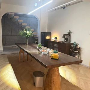 Mesa de Comedor Rectangular de Madera Maciza, Estilo Wabi Sabi, Diseño Escandinavo, para Oficina, Sala de Estar, Uso en Conferencias - Product Image 3
