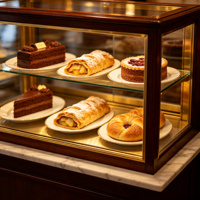 Vitrine de boulangerie en verre acrylique de style européen avec éclairage LED, conception complète pour magasin, présentoir commercial pour pain et gâteaux, vitrine de vente au détail
