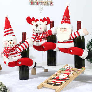 Suministros de Decoración Navideña 2025, Funda de Botella de Vino Tejida Roja para Mesa de Comedor, Funda Festiva Navideña para Botella de Vino - Product Image 3