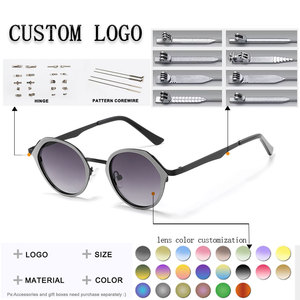 Lunettes de soleil ovales personnalisées avec logo, monture en métal pleine bordure, verres dégradés, unisexe, rétro, décontractées, protection UV pour adultes - Product Image 1