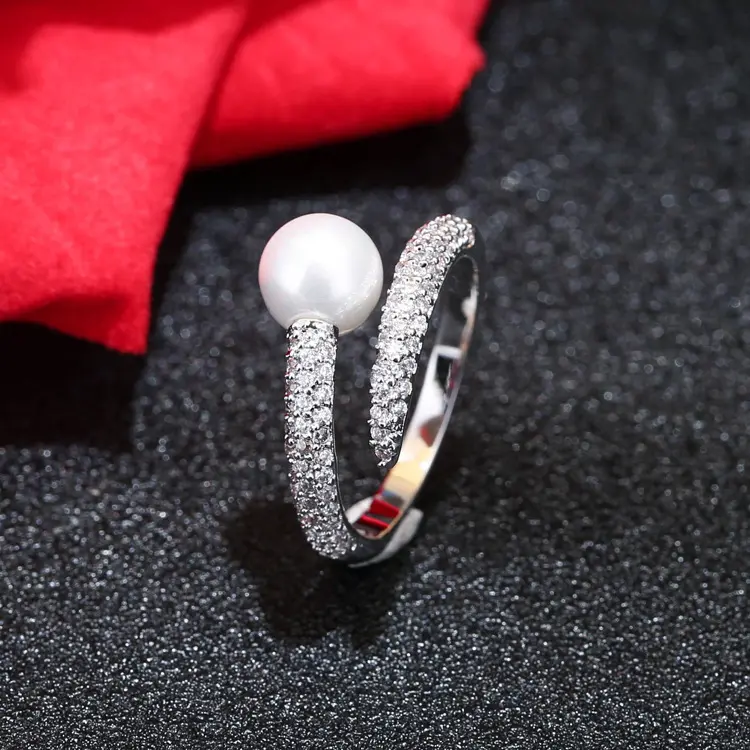 925 reines Silber Öffnungs ring Temperament Perle Set Diamantring koreanische Mode reine Silber Ornamente Großhandel