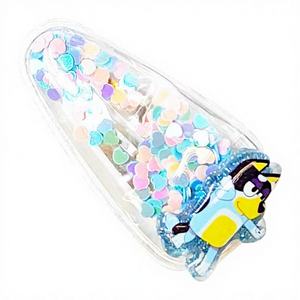 Commande d'usine – Accessoires pour cheveux en plastique officiels sous licence, de haute qualité, pour filles, 6 pièces, barrettes mignonnes Bluey, breloques personnages préférés - Product Image 1