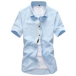 <b>Men's</b> Light Blue Solid Short Sleeve <b>Shirt</b> <b>Casual</b> Turn Down Collar Breathable Summer Top - Product Image 2