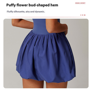 Gaun tenis remaja wanita, baju tanpa lengan leher persegi desain kerut warna polos merah muda biru putih dengan saku - Product Image 4