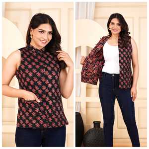 Veste matelassée réversible artisanale de Jaipur, en coton, imprimé ethnique, confortable pour l'hiver, vêtement élégant - Product Image 2