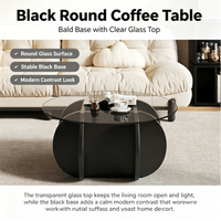 Table basse ronde minimaliste avec plateau en verre transparent et pieds croisés en bois, table compacte de style nordique pour salon