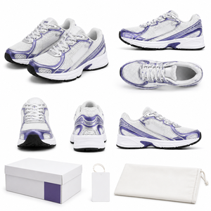 Sneakers unisexes vintage multi-couches en daim bleu clair et mesh, semelle épaisse absorbant les chocs, chaussures de jogging, en stock - Product Image 6