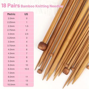 Indskill – Nouvel ensemble de 18 paires d'aiguilles à tricoter en bambou – Aiguilles à tricoter en bois à pointe unique de 14 pouces avec sac de rangement enroulable à motif floral – Portable - Product Image 2