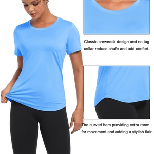 2024 T-Shirt en polyester personnalisé pour femmes T-shirt d'entraînement de yoga de sports d'été à séchage rapide avec ourlet incurvé Nouveaux produits en gros - Product Image 6