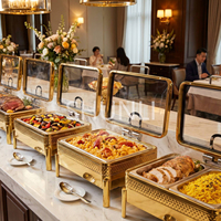 Réchaud de buffet professionnel pour hôtels et restaurants, luxe moderne, or rose, en acier inoxydable martelé