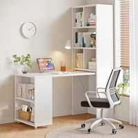 Bureau d'ordinateur pliable multifonctionnel pour la maison avec bibliothèque et étagère intégrées, en MDF, aucun assemblage requis