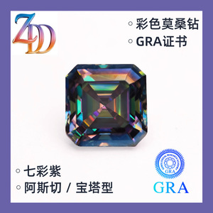 Moissanite Ascher Cut Loose Stone Rainbow Purple Synthetic Lab Created GRA Certificate For Jewelry Making - Product Image 2