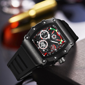 Montre de luxe ONOLA avec boîtier carré en alliage doré, bracelet en <span class=keywords><strong>caoutchouc</strong></span>/silicone, cadran analogique de 47 mm, mouvement à quartz par Chenlong - Product Image 1