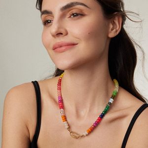 Woying 2025 Trendy Stainless Steel Handmade Colorful Natural Stone Beaded <strong>Boho</strong> <strong>Necklace</strong> for Women Wholesale - Product Image 2