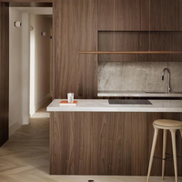 Meuble de cuisine de style américain, multifonctionnel, haut de gamme, en placage de bois, pour appartements et villas