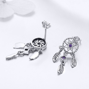 Pendientes de plata de ley 925 con atrapasueños para mujer, joyería de circonita cúbica púrpura, SCE502, para <span class=keywords><strong>BAMOER</strong></span> - Product Image 4