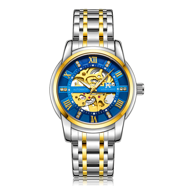 AOKULASIC 5066 Luxury Brand Men's Watches Waterproof Automatic Self Wind Business Clock Hollow Stainless Steel Mechanical Watch