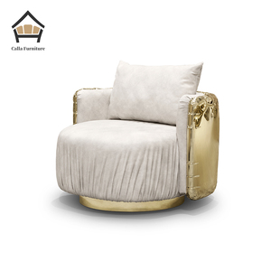 Sillón Moderno y Exclusivo con Estructura de Latón, Tapizado en Tela de Terciopelo y Cuero, para Sala de Estar de Villas de <span class=keywords><strong>Alta</strong></span> Gama - Product Image 2