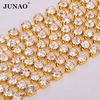 JUNAO SS20 SS24 SS28 SS38 Cadena de diamantes de imitación de cristal 10 yardas Piedras de cristal transparente Trim Cadena de copa de diamantes de imitación para DIY