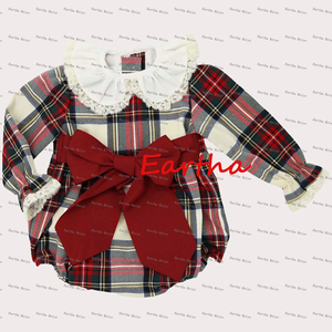 Tenues assorties pour sœurs en flanelle écossaise à carreaux pour les fêtes de Noël, robe en dentelle pour filles, vente en gros de barboteuses pour bébés filles - Product Image 4