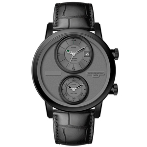 Reloj de Hombre de Doble Hora con Logotipo de Marca Personalizado al por Mayor OEM, con 2 Movimientos, Caja de Acero Inoxidable 316L y Correa de Cuero de Becerro P4560M - Product Image 4