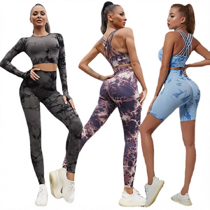 Legging de yoga taille haute sans couture pour femme, séchage rapide, respirant, anti-transpiration, grande taille, imprimé tie-dye, en Spandex/Nylon - Product Image 1