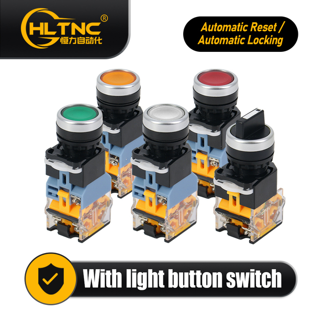 22mm Industrial Illuminated Push Button Switch LED Light Latching Momentary Reset Selector Rotary For CNC Control Panel Machine