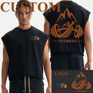 Débardeur sans manches en molleton épais pour homme, coupe courte à bords bruts, personnalisable avec logo ODM, streetwear décontracté de haute qualité - Product Image 1