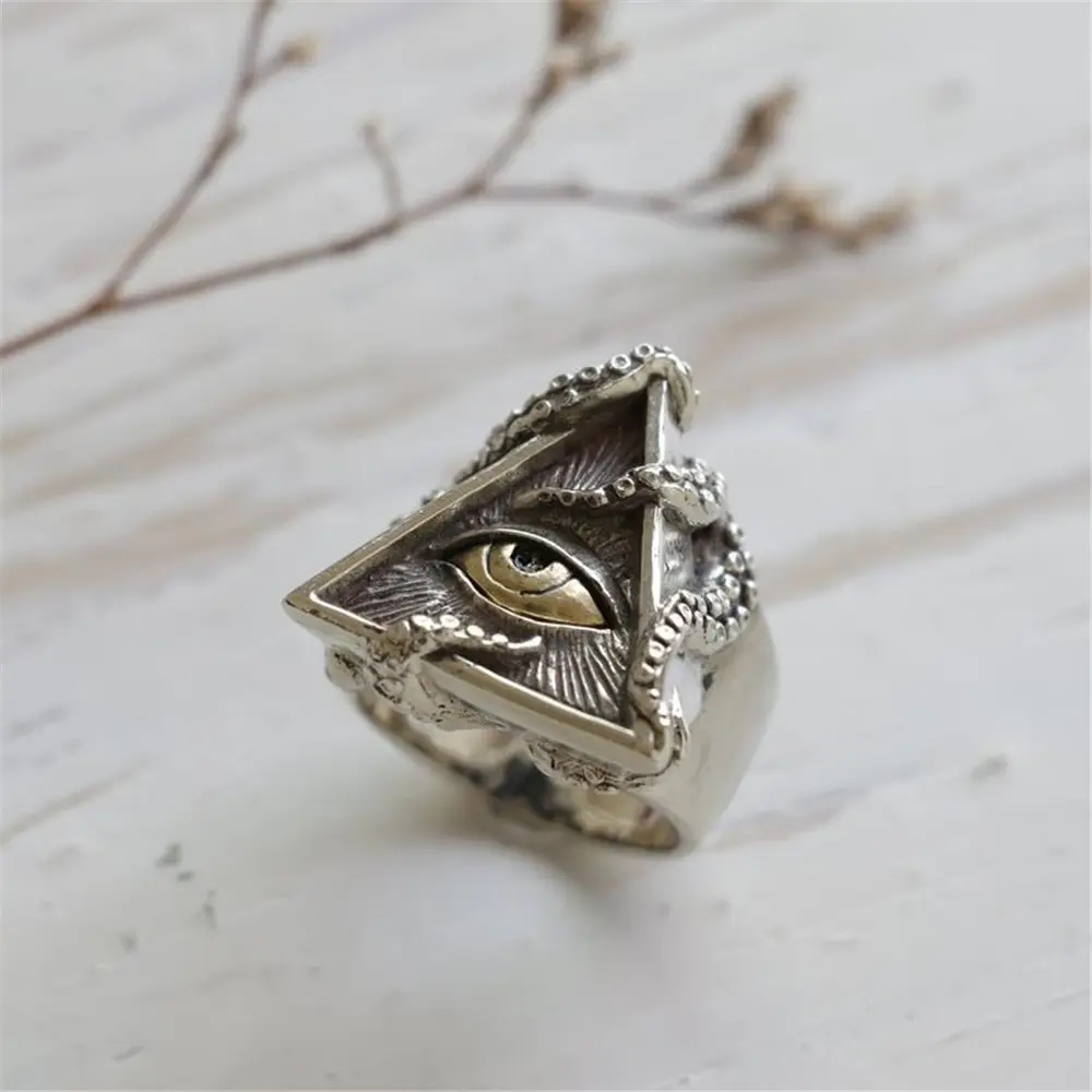 Vintage Octopus Triangle Eye Ring Mysterious Men Fashion Punk Party Ring Accessories Jewelry For Male Party Best Resizable