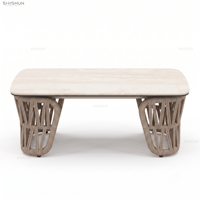 Ensemble de canapés d'extérieur modernes avec structure en aluminium thermolaqué, tressage en corde d'oléfine, meubles de patio avec table basse en dalle de granit