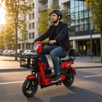 Moped électrique pour adultes, vélo électrique à cadre bas, double siège avec dossier, panier de chargement avant, assistance au pédalage, moteur sans balais 350W 48V, pour la ville