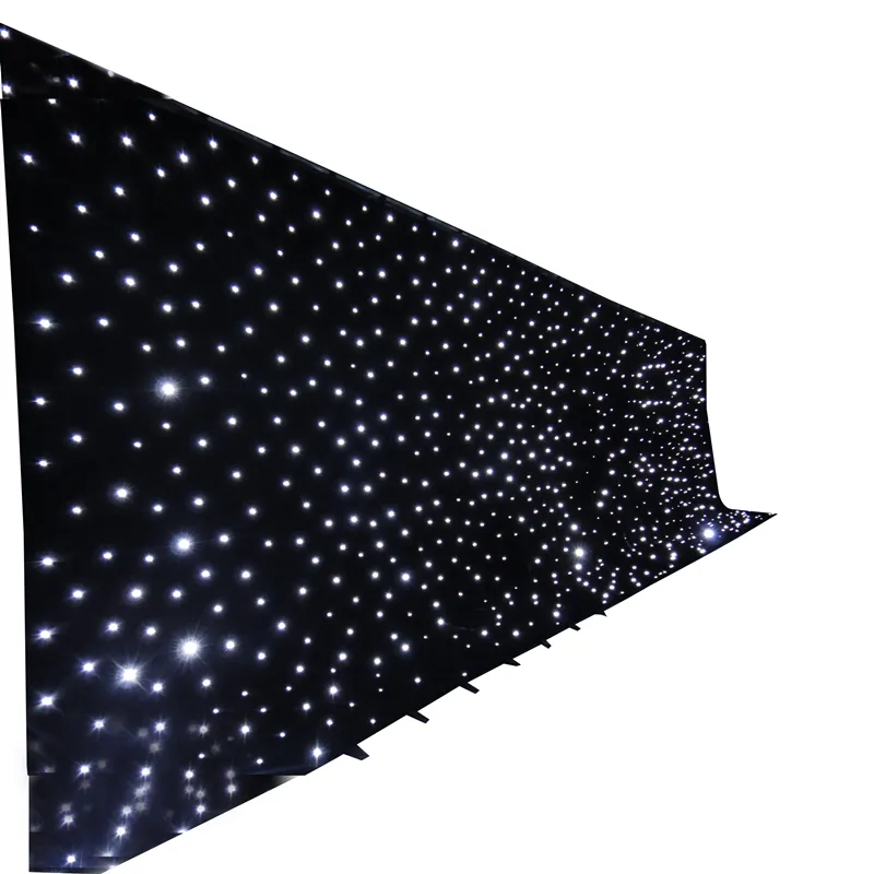 Effet de scène bleu clair et blanc LED étoile tissu mariage toile de fond LED étoile rideau lumières