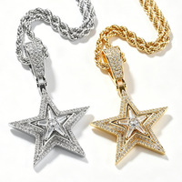 Collier chaîne en zircon tendance, style hip-hop, avec pendentif étoile brillant et chaîne en corde, entièrement serti de zircons de qualité AAA, vente en gros