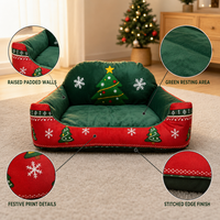 Nouvelle Arrivée Festive de Noël : Canapé-lit pour Animaux à Bordure Surélevée avec Motif de Fêtes pour le Repos Confortable des Chats et des Chiens à la Maison