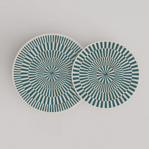 Luxury Bone Inlay Nesting Coffee <b>Table</b> Set of 2 with Black <b>White</b> Geometric Pattern Decorative Living Room Furniture - Product Image 5