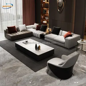 Sofa panjang dengan ruang tamu, tempat tidur Sofa bentuk L ruang tamu, Sofa malas kulit reversibel, Sofa sudut bagian Modular Ottoman